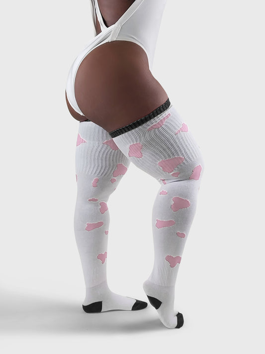Thunda Tūbbies - Cow Print (White w/Pink Spots)